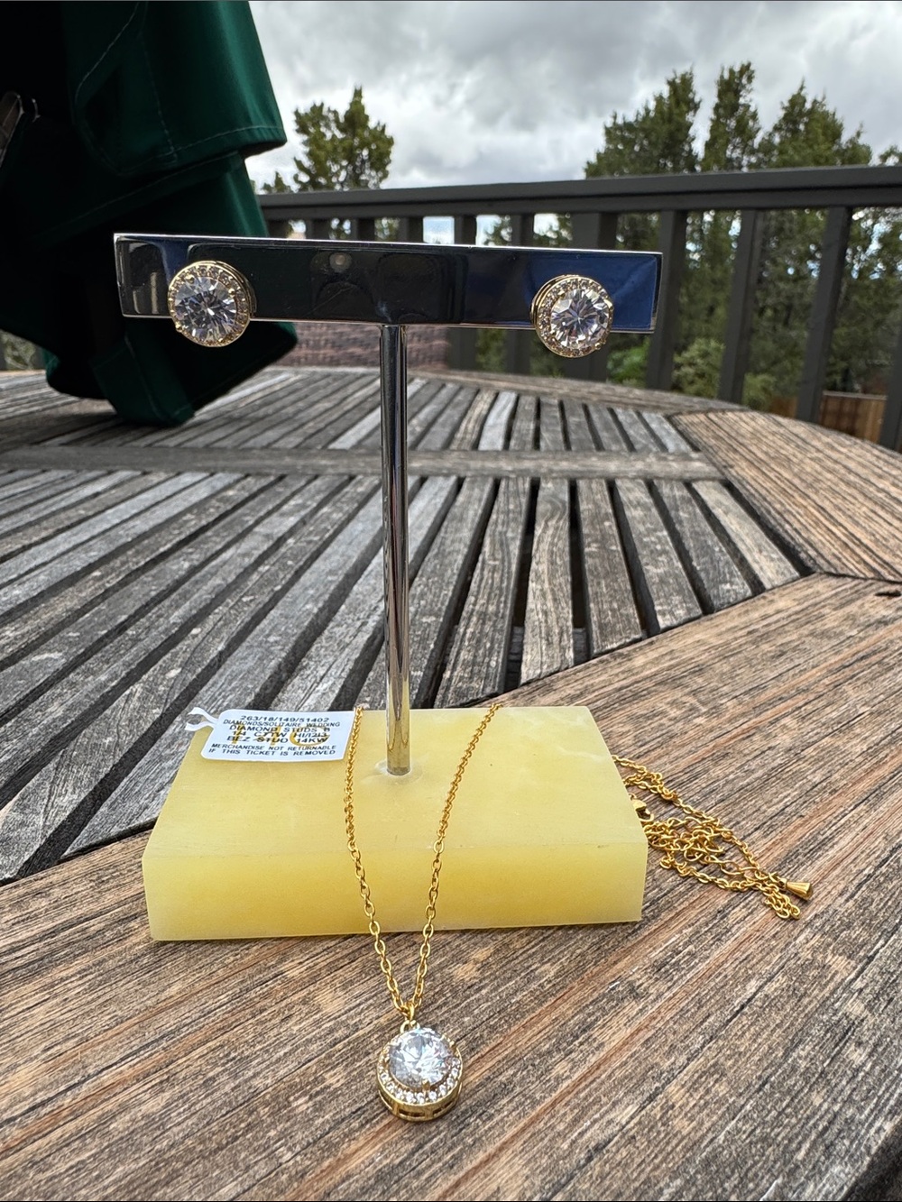Gold-Tone Crystal Pendant Necklace and Stud Earrings Set